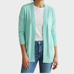 Cielo Womens Large Open Front Cardigan Sweater Viscose Nylon Aqua